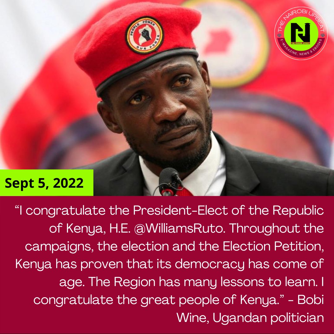 NairobiUpbeatHQ's tweet photo. Congratulations President William Ruto.
Here are a few messages from leaders and celebrities.
#NairobiUpbeat #WilliamRuto #Davido #BobiWine #TheVoteKE #SoPolitical #SupremeRuling #leaders https://t.co/uhZCVvMc5K
