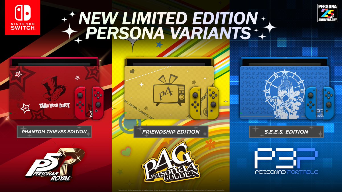 EdoNinjaZ's tweet photo. ⭐️ Nintendo Switch Limited Edition - Persona Variants featuring Persona 3, 4, &amp; 5⭐️ #P25th
Close up images on tweet below! https://t.co/BGLB17A9eE