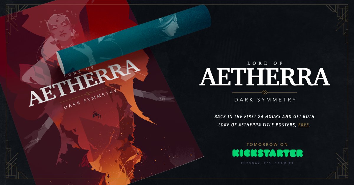 Dive deep beneath the surface of Chrysal Lake and back the Kickstarter campaign in the first 24 hours to receive BOTH Lore of Aetherra title posters!

📆 Dark Symmetry goes LIVE tomorrow at 10AM EST.

Get notified on launch. ⬇️

kickstarter.com/projects/loreo…