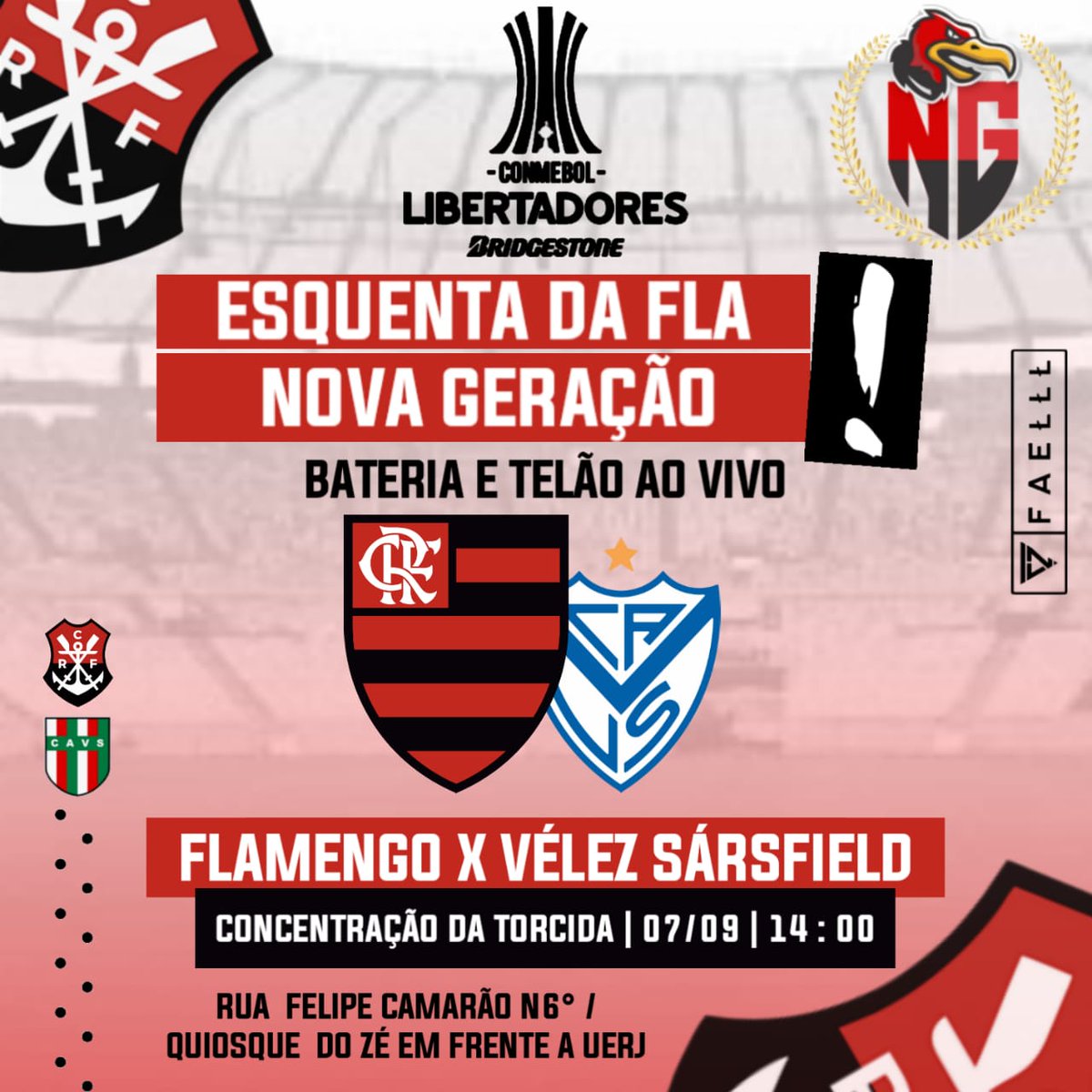 FlaNovaGeracao's tweet photo. O nosso esquenta 4ª feira será mais que especial

Devido o feriado, nossa festa no Quiosque do Zé [em frente a UERJ] vai começar às 14h, com roda de samba e churrasco

E à noite, claro, telão pra assistir nossa classificação

Não conseguiu ingresso pro jogo? Vem com a gente!🔴⚫ https://t.co/4vQfuKGiGv