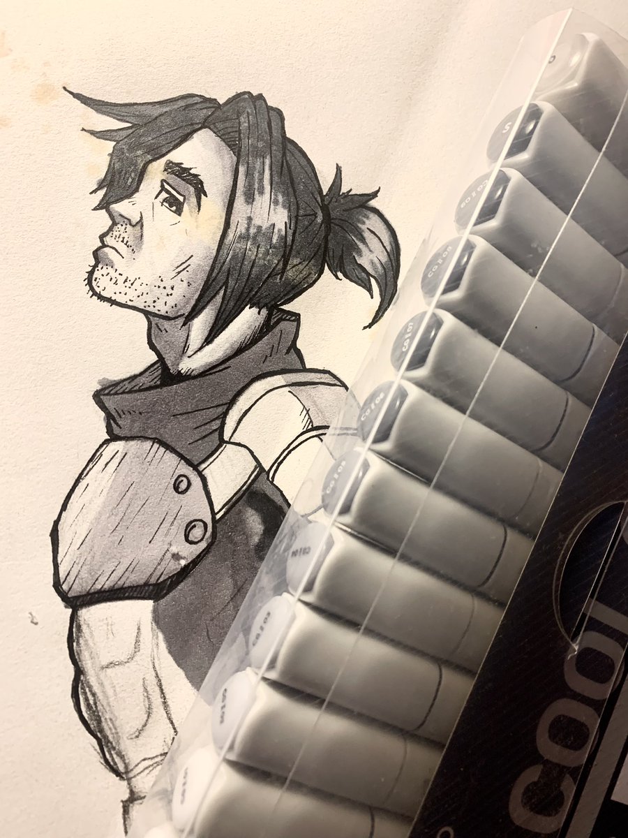 ComkidJones's tweet photo. #coolgrey marker experimenting in my #sketchbook .                                              #art #markers #greytones #ink #inkdrawing #drawing #sketch #anime #comicart #warrior https://t.co/YVRnZhMuDX