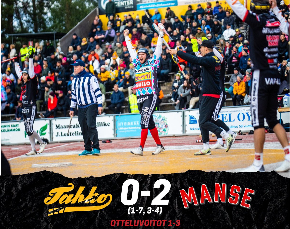 MANSE PP FINAALIIN! Välieräsarja päättyy Keisareiden juhliin Pihkalassa ja tämä kausi huipentuu toista vuotta putkeen loppuotteluihin! 

Kiitos @TahkoSuperpesis hienosta taistelusta ja sarjasta. Kiitos Manse-fanit katsomossa!

#pesis #mansepp