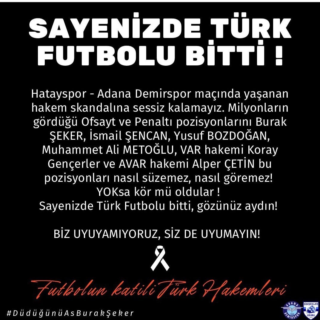 ADALET İSTİYORUZ..!
 #EyyamcıHakemligeSon <a href="/kasapoglu/">Dr. Mehmet Kasapoğlu</a>  <a href="/TFF_Org/">TFF</a>