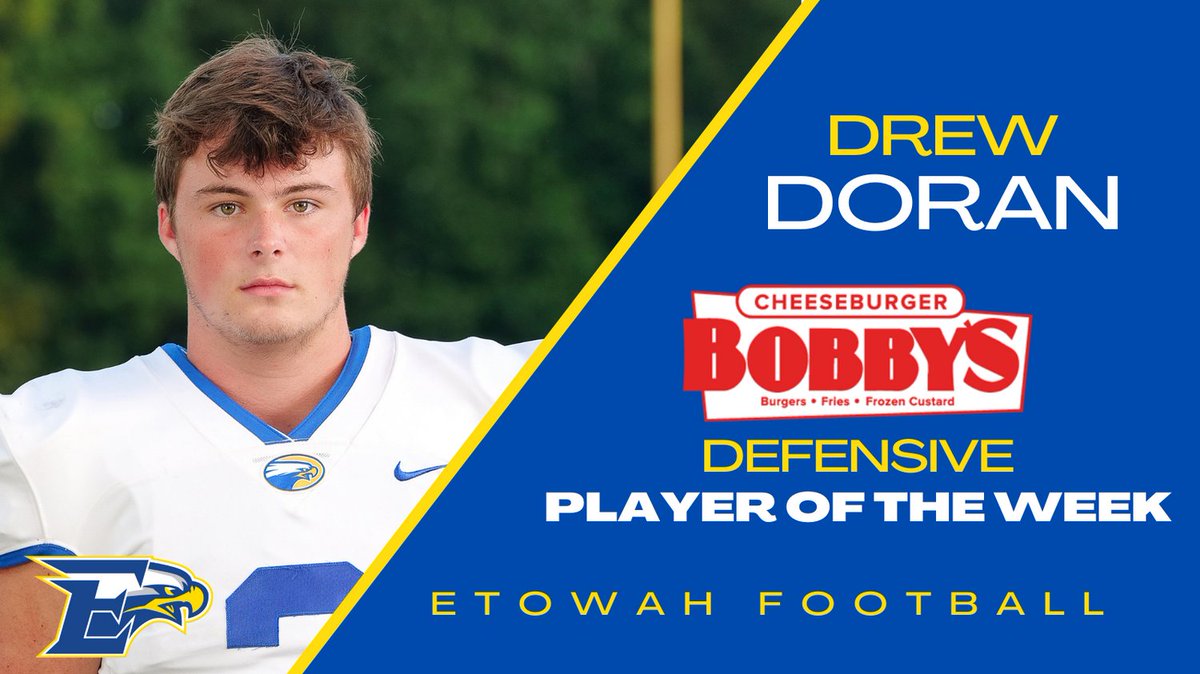 Week 3 v Forsyth Central
Defensive Player of the Week
Congratulations <a href="/DrewDoran5/">Drew Doran</a>
<a href="/Coach_MKemper/">Matt Kemper</a>

Sponsored by <a href="/CBobbys/">Cheeseburger Bobby's</a>