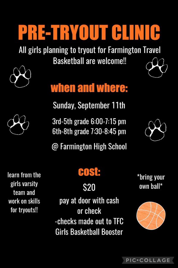 Sunday, Sept. 11th! Can’t wait to see all the girls in the gym getting ready for the travel season!! 🏀🐾
No pre-registration required!