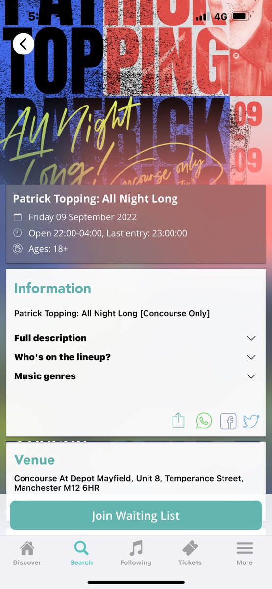 LukePollock6's tweet photo. 4 tickets for Patrick Topping this Friday. Face value message me if interested https://t.co/oAhzworQBv