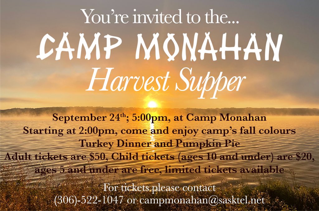 Join us in giving thanks for an amazing summer at our annual Harvest Dinner.  All proceeds go to our ongoing dining hall renovations.  See this years improvements (we love our new stove!) and hear what’s coming next... it’s a big one!