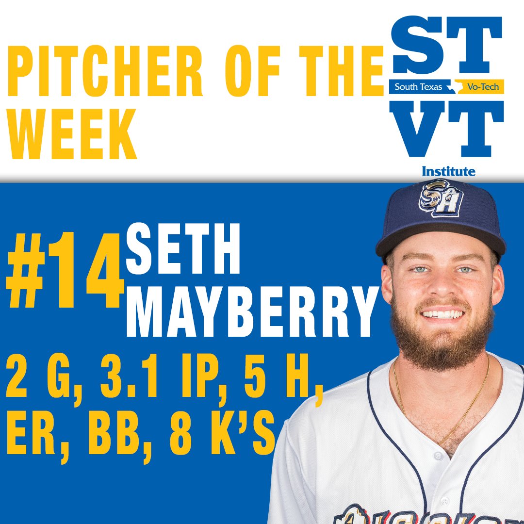 In his first week back with the Missions, @ConnorHollis5 is this week's @STVT_Institute Player of the Week! After being called up from High-A Fort Wayne, @Mayberry_23 earns STVT Pitcher of the Week with 8 strikeouts across 3.1 innings pitched.