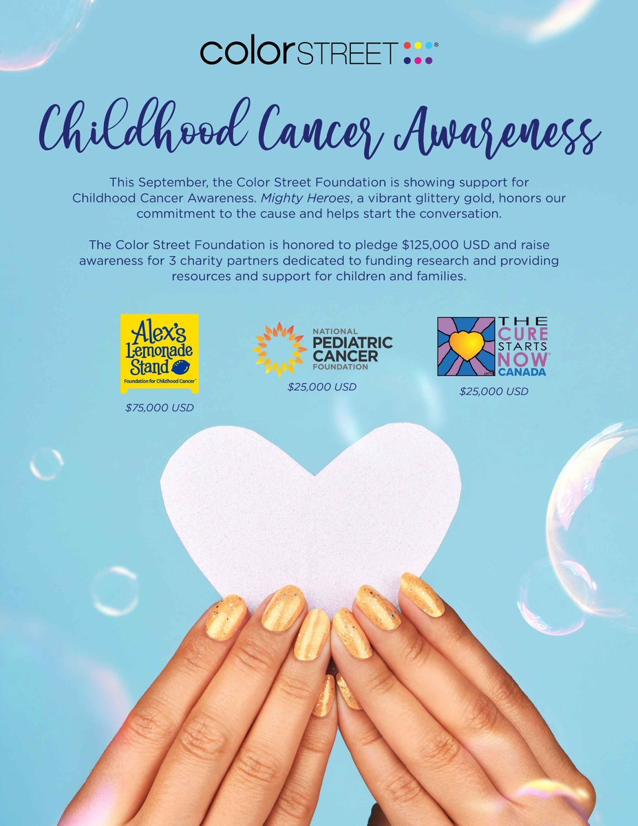 StylistTammie's tweet photo. Introducing Mighty Heroes, the September set from #colorstreetfoundation for Childhood Cancer Awareness, benefiting @AlexsLemonade, @PediatricCancer, and @CureStartsNow Canada. ๐๐๐
Available Tuesday, September 6 at 11:30am Eastern at https://t.co/FGBQsscJfy https://t.co/n4uAgnK2Ni