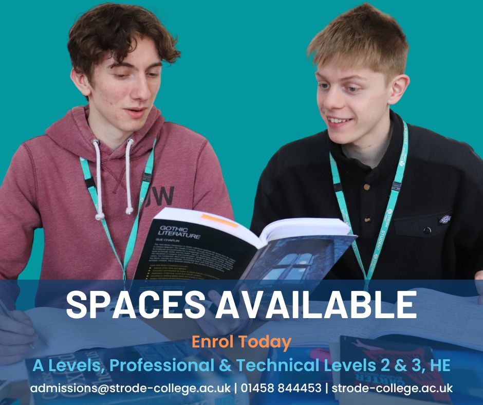 StrodeCollege's tweet photo. #StrodeCollege 

Had a change of heart with the school, college or course you've chosen?  Think your grades are not good enough / better than expected? - It's not too late to apply.  We have a course for EVERYONE!

Hurry call 01458 844453 or apply here https://t.co/62zmzWWHu2. https://t.co/9uQfiyOHTj