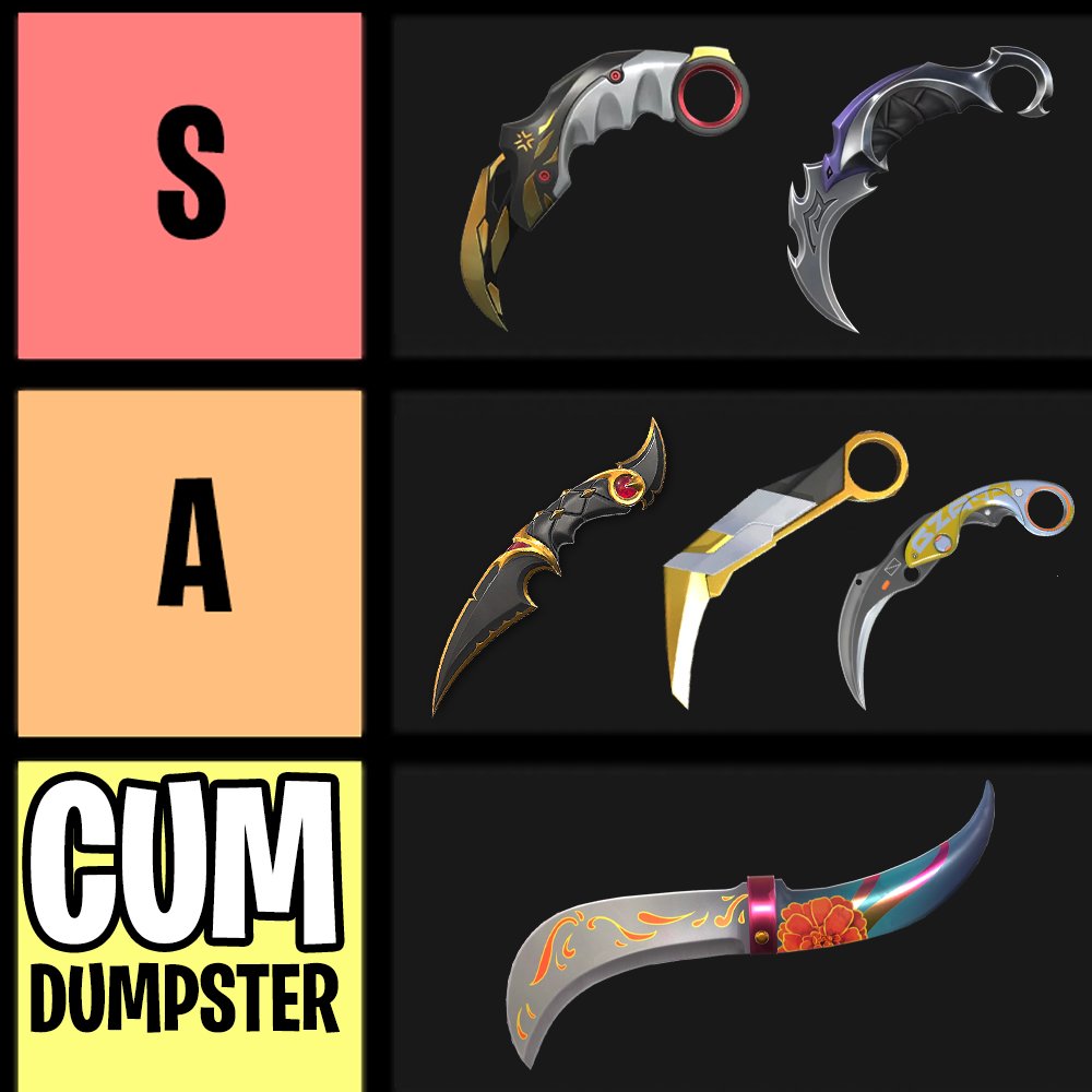 westjett1's tweet photo. Valorant Karambit tier list (only opinion) https://t.co/3n9z8b3FPH