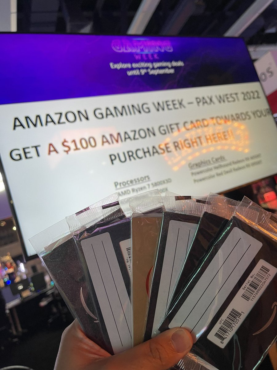 iAmAnt82's tweet photo. Come by the @AMDGaming booth to get your hands on a $100 Amazon gift card that you can use towards a purchase of a @AMDRyzen cpu or @Radeon GPU in our Amazon store! #AMDatPAX #PAXWest https://t.co/TDhcgolAcq