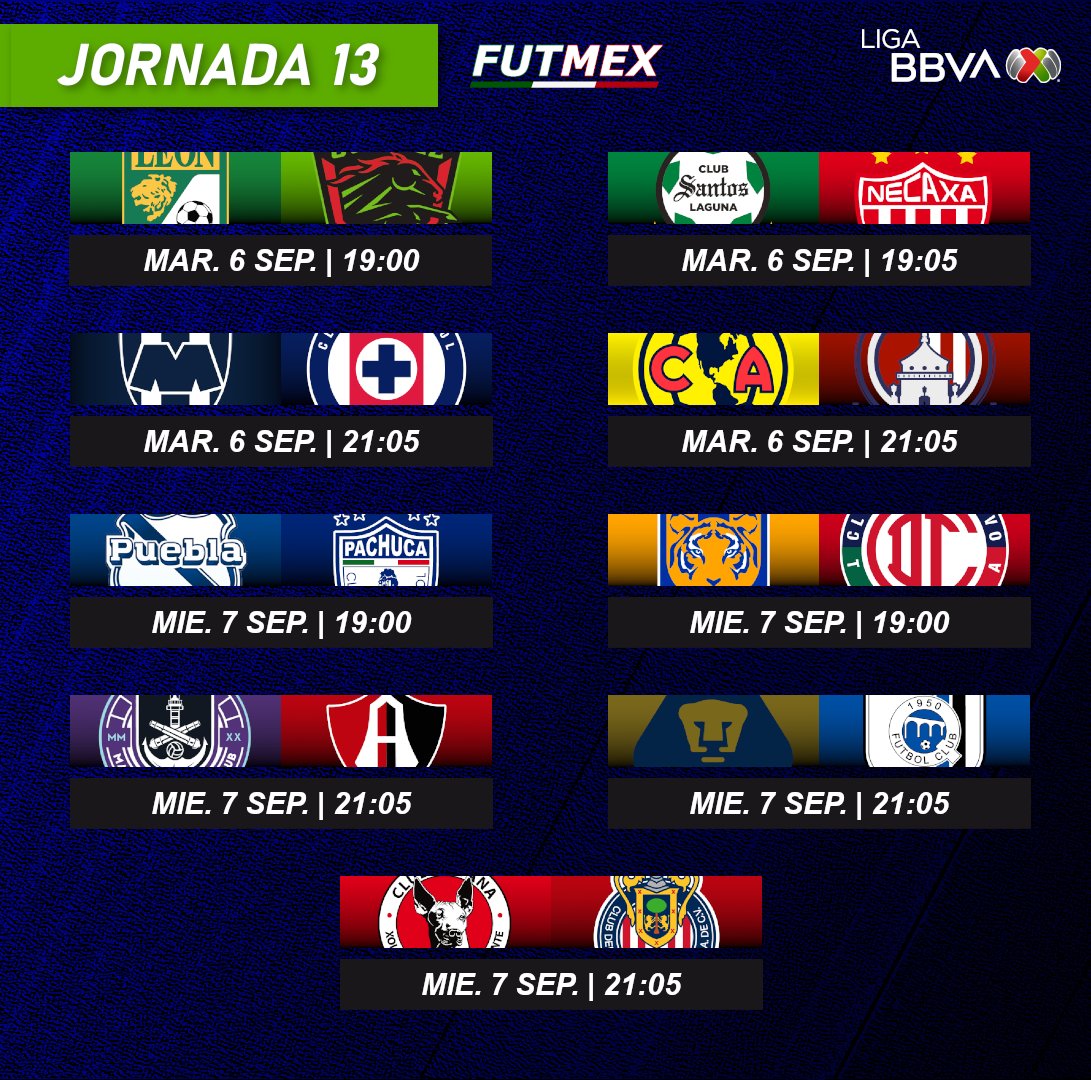 📆 Se nos viene una fecha doble más en la #LigaMX, la última del torneo 😓. Esta es la agenda para la #Jornada13.