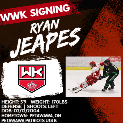 🚨🚨SIGNING ALERT🚨🚨
WWK would like to welcome Petawawa, ON native Ryan Jeapes to the team!