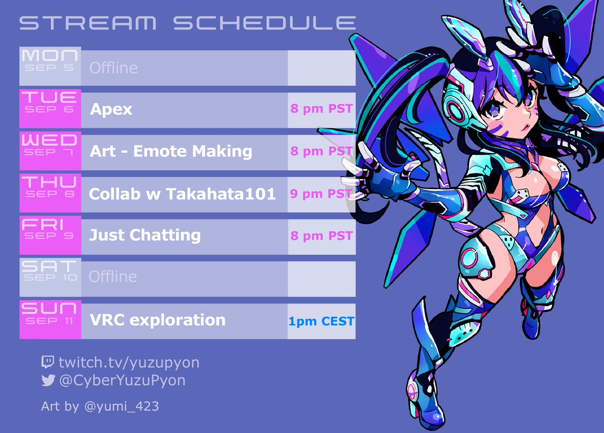 This week schedule 💙 
#Vtuber https://t.co/Fm7rJbDaQM