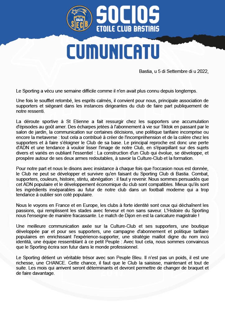 SECBSocios's tweet photo. 🚨 𝗖𝗨𝗠𝗨𝗡𝗜𝗖𝗔𝗧𝗨 𝗗𝗜 𝗨 𝗦𝗢𝗖𝗜𝗢𝗦 𝗘́𝗧𝗢𝗜𝗟𝗘 𝗖𝗟𝗨𝗕 𝗕𝗔𝗦𝗧𝗜𝗔𝗜𝗦. 

Suite à la semaine difficile que nous avons vécu la semaine passée, les Socios en tant que principale structure de supporters communiquent ⬇️ https://t.co/Z4C6VyJqeF