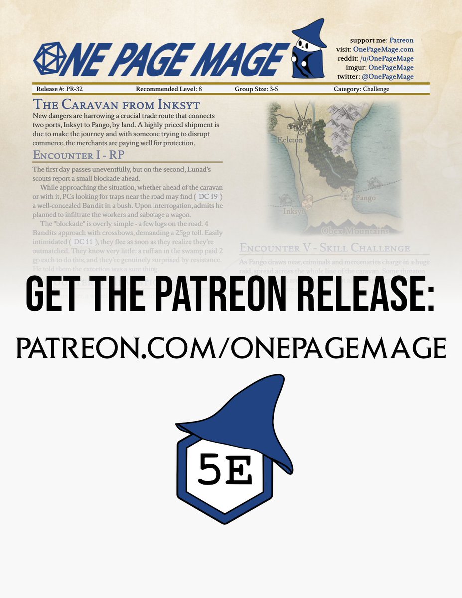 OnePageMage's tweet photo. @czepeku An #RPGShowcase thread today? What a pleasant surprise!

I've got a couple new 5e adventures of up. Check out these previews!

Just one page each means you can prep them in no time flat!

The tower illustration and map are from @LimesAdventureC!

I need more exclamation points! https://t.co/O55muTjieB