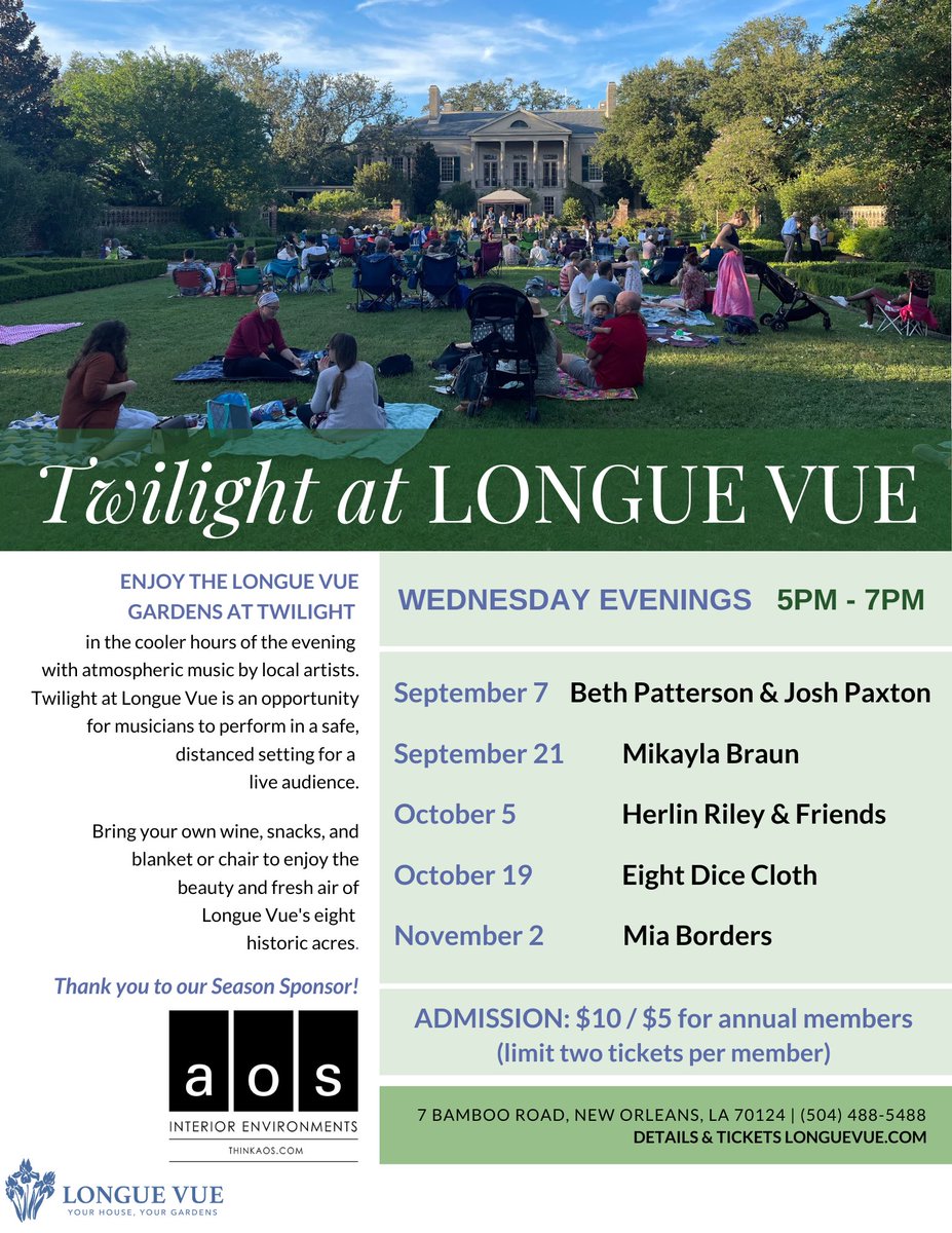 Join us on WEDNESDAY for our next Twilight at Longue Vue performance! Support local artists in our serene garden setting during the cooler hours of the day.

This week, we welcome Zoukeys: Beth Patterson &amp; Josh Paxton to perform on Spanish Court.

Tickets: bit.ly/3qcEKtr