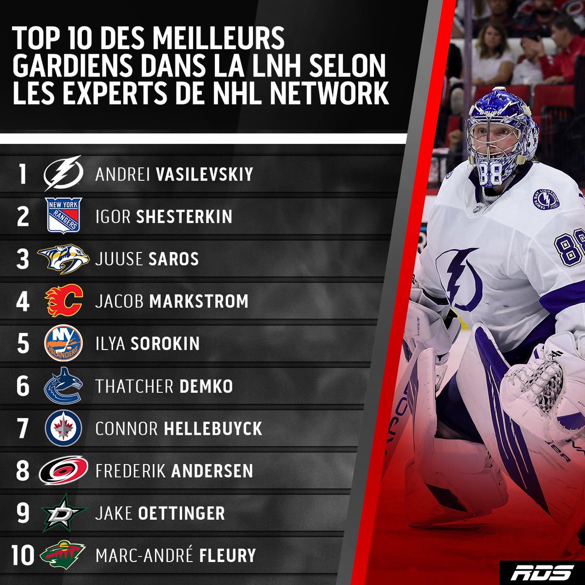RDS on Twitter: "Quel est votre top-10 des meilleurs gardiens de la LNH? 👀"