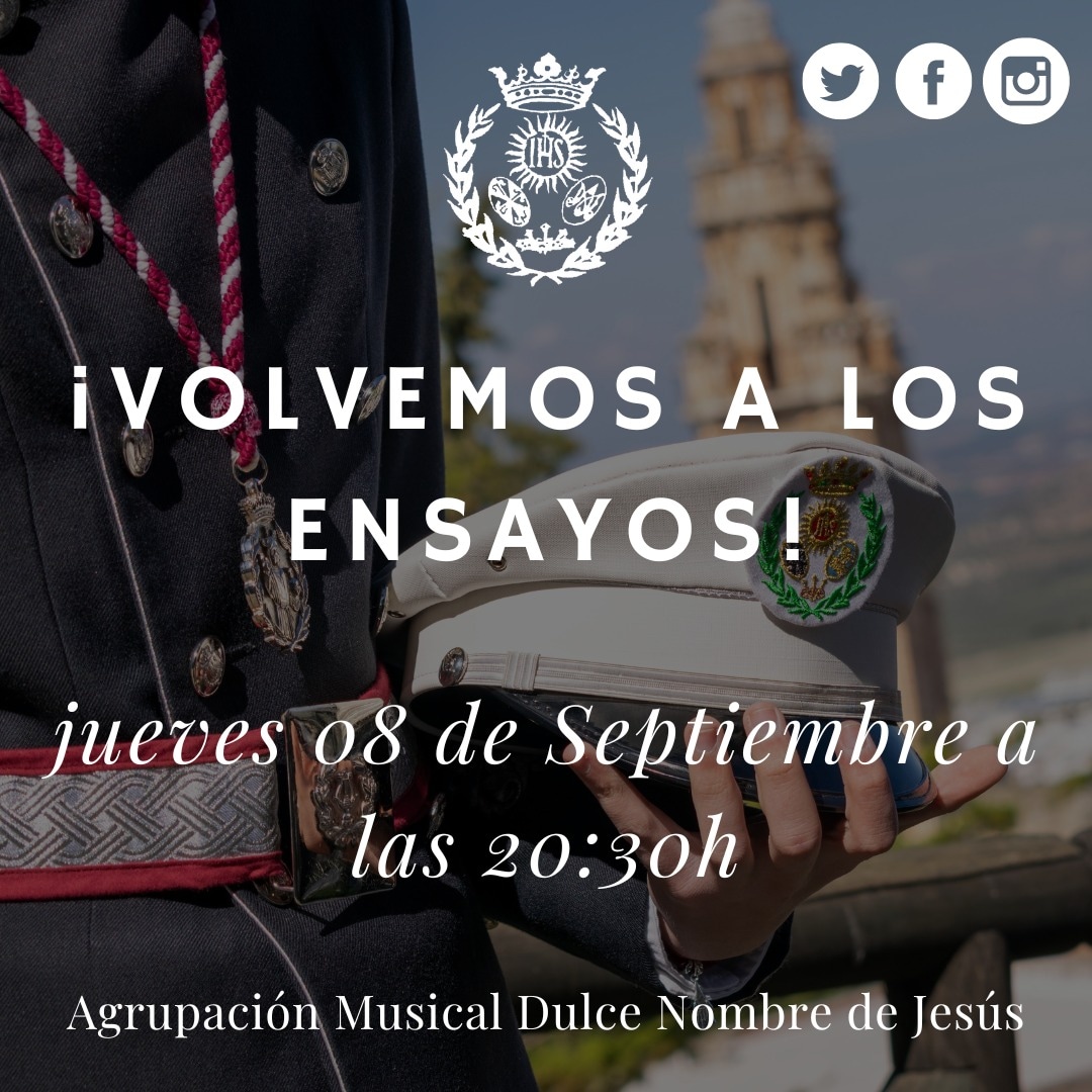 ¡Volvemos a los Ensayos!
📆 Jueves 08 de Septiembre
📍Caseta Dulce Nombre, Estepa (Sevilla)
🕣 20:30h

#AlSondelDulceNombre