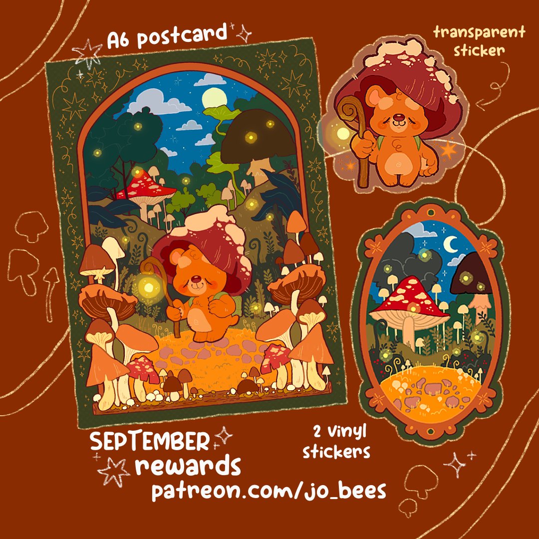 jobees_art's tweet photo. (RT 💙) it's september and i don't know about y'all but i'm ready to get cozy! here are this month's patre0n goodies! you can grab them until the 30th i would be eternally grateful if you did! 🐻🍄✨ https://t.co/DDdzzAR4oi