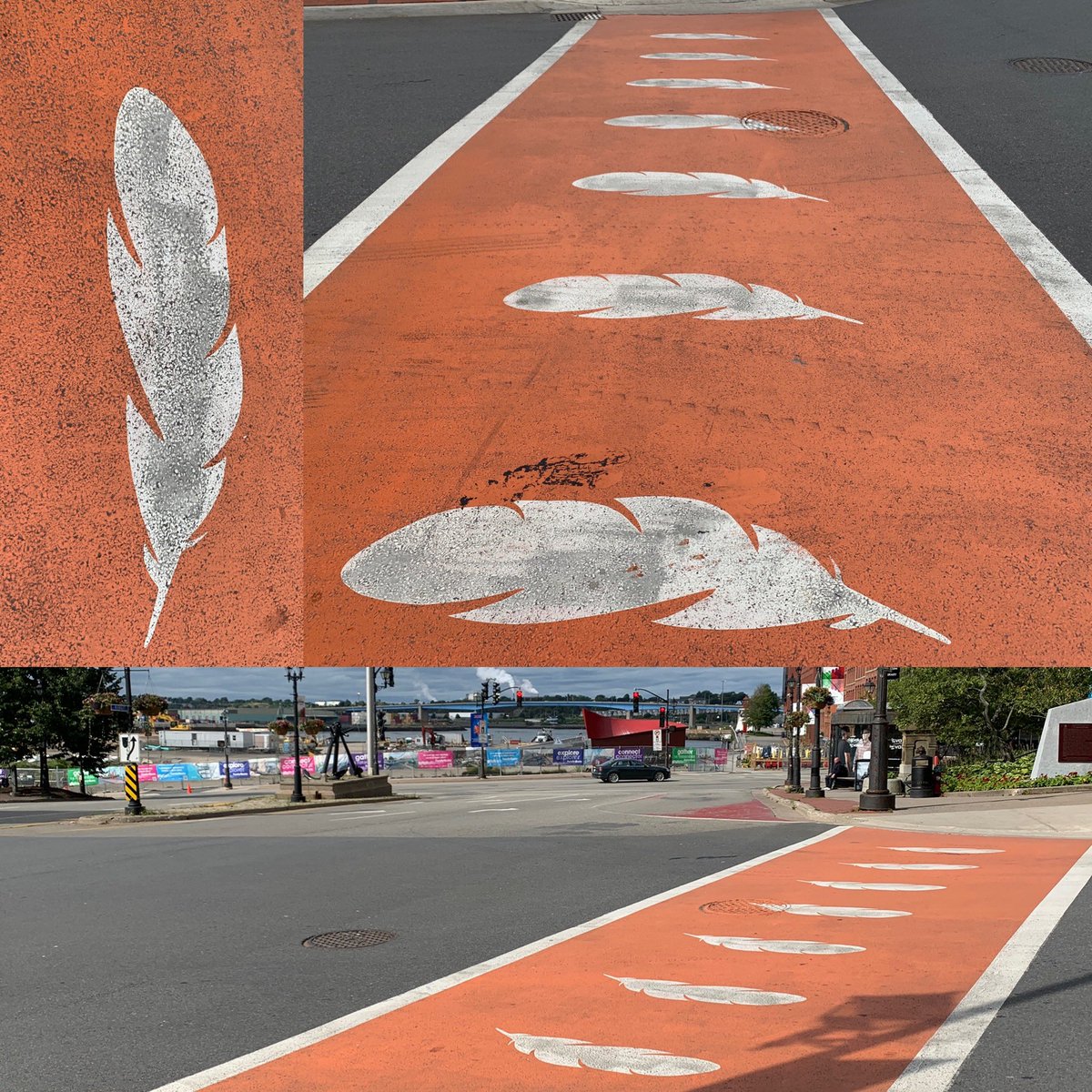 Grateful for this crosswalk at #Wolastoq. May this be a call to ‘walk’ our talk.
#reconciliation #orangeshirtday everyday @LEARN_Ped