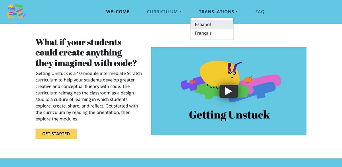 Looking for free @Scratch curriculum? Check out #GettingUnstuck at gettingunstuck.gse.harvard.edu, with newly-added translations in Spanish and French thanks to <a href="/molinaayuso/">Álvaro Molina Ayuso</a> and <a href="/HalougiL/">Ms El Delacroix Roissy</a>!