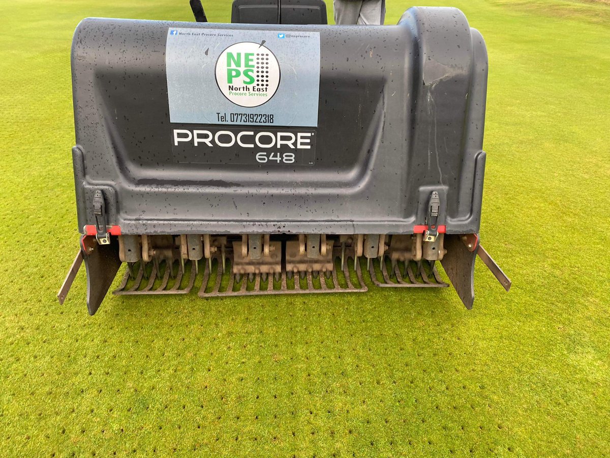 BGreenkeeping's tweet photo. We would like to thank Benny @neprocore for his top quality service once again. As we get some air into the greens and reduce compaction that has built up over the summer, the greens have also been over seeded with a fescue mix and heavily top dressed https://t.co/BWifwfLocS