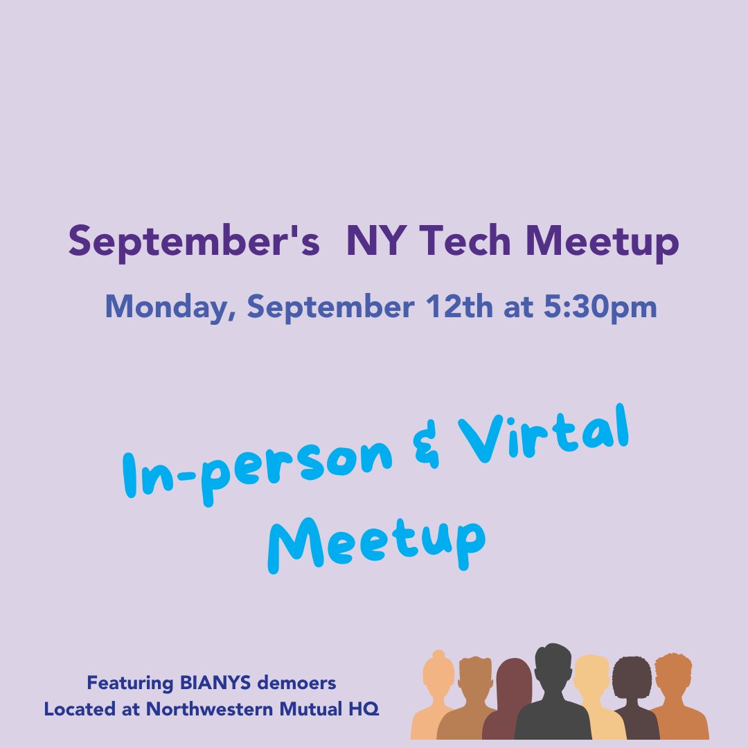 NYTechAlliance's tweet photo. Are you ready New York?! Our next #NYTechMeetup will be in-person &amp; virtual. We plan to start off strong with amazing *live* #tech demos, tons of #networking, and all the #food&amp;drinks. No fee, but donations are welcome.  

When: Mon, Sept 12 @ 5:30pm
RSVP: https://t.co/dG1cSotDzV https://t.co/zaki7epS1F
