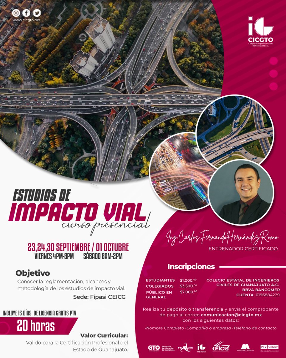 cicgto's tweet photo. 🌟 IMPACTANTE OPORTUNIDAD: 𝐄𝐬𝐭𝐮𝐝𝐢𝐨𝐬 𝐝𝐞 𝐈𝐦𝐩𝐚𝐜𝐭𝐨 𝐕𝐢𝐚𝐥.

Es momento de dar el siguiente paso y formar parte de nuestro curso presencial💡👷:

📍 Fipasi CEICG
🗓️ 23 y 24 de sept, 30 sept y 01 oct.
📩 comunicacion@cicgto.mx

¡No te lo pierdas😄!

#CICGto https://t.co/A8axaRRe8l