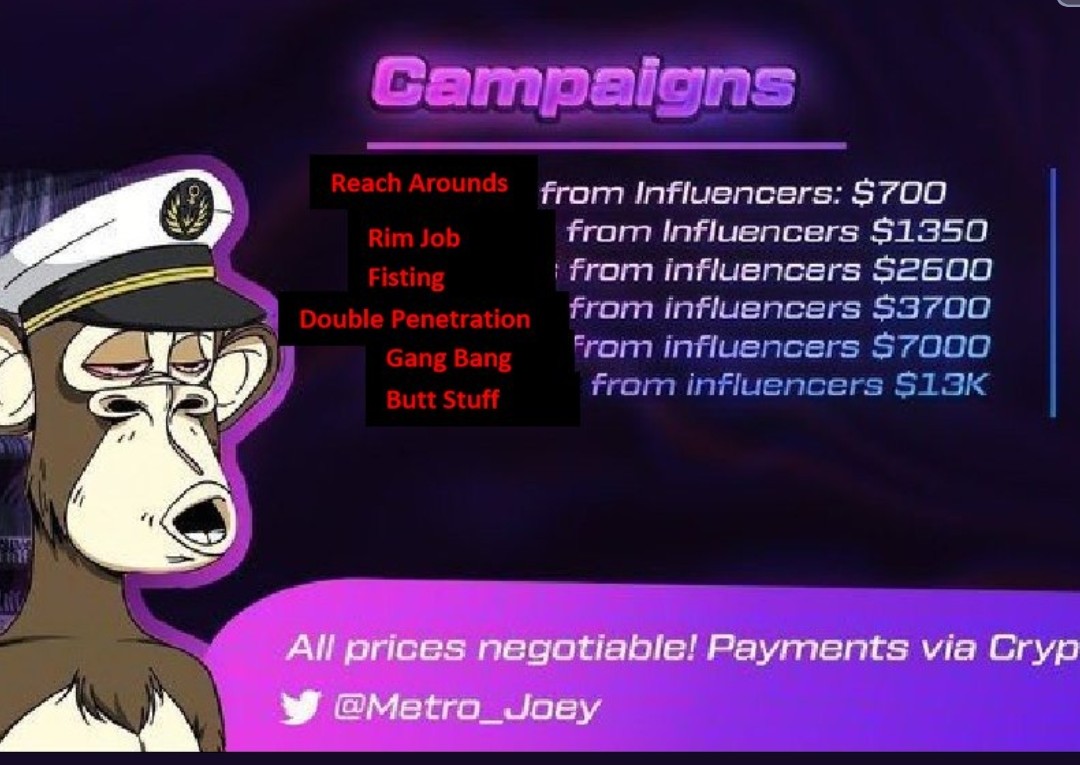 They may not have real Jobs, and they may be slimy AF, They have no Integrity, Influencers will do whatever it takes to get paid. 🫰💵🍆

Isn't that right <a href="/JerzyNFT/">Jerzy 🖤</a> <a href="/Metro_Joey/">Joey</a>