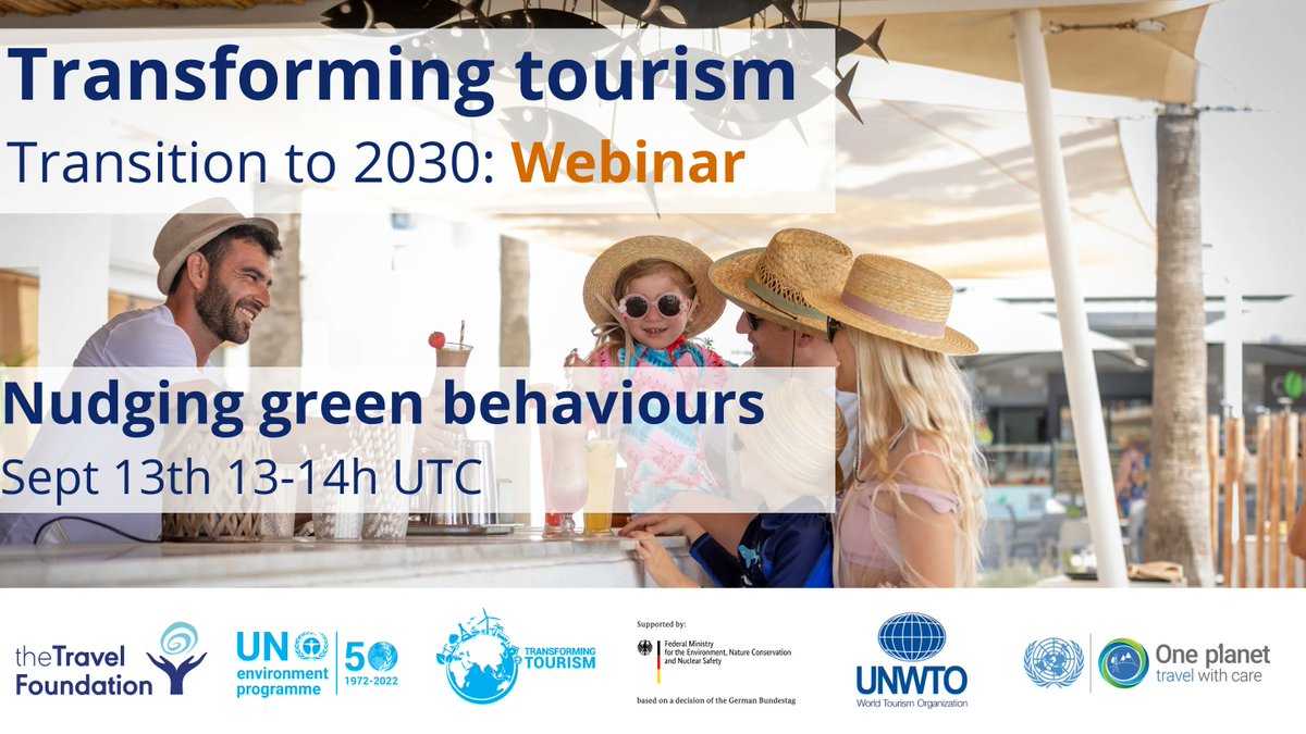 travelTF's tweet image. Important (and v insightful!) webinar coming up which we are running as part of @UNEP 'Transforming Tourism Value Chains' Project.
Nudging Green Behaviours 
13th Sept 13-14h UTC
buff.ly/3wUWAoL