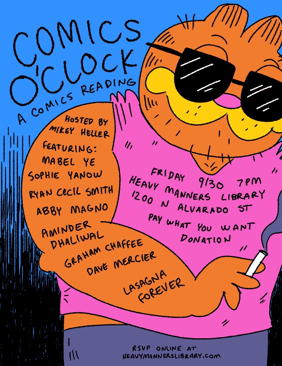Big Comics Weekend at @heavymannerslib!
Fri 9/30 7pm Comics O'Clock, featuring: @mobblele @sophieyanow Ryan Cecil Smith @baby__mango @aminder_d @GrahamChaffee and @MercWorks 