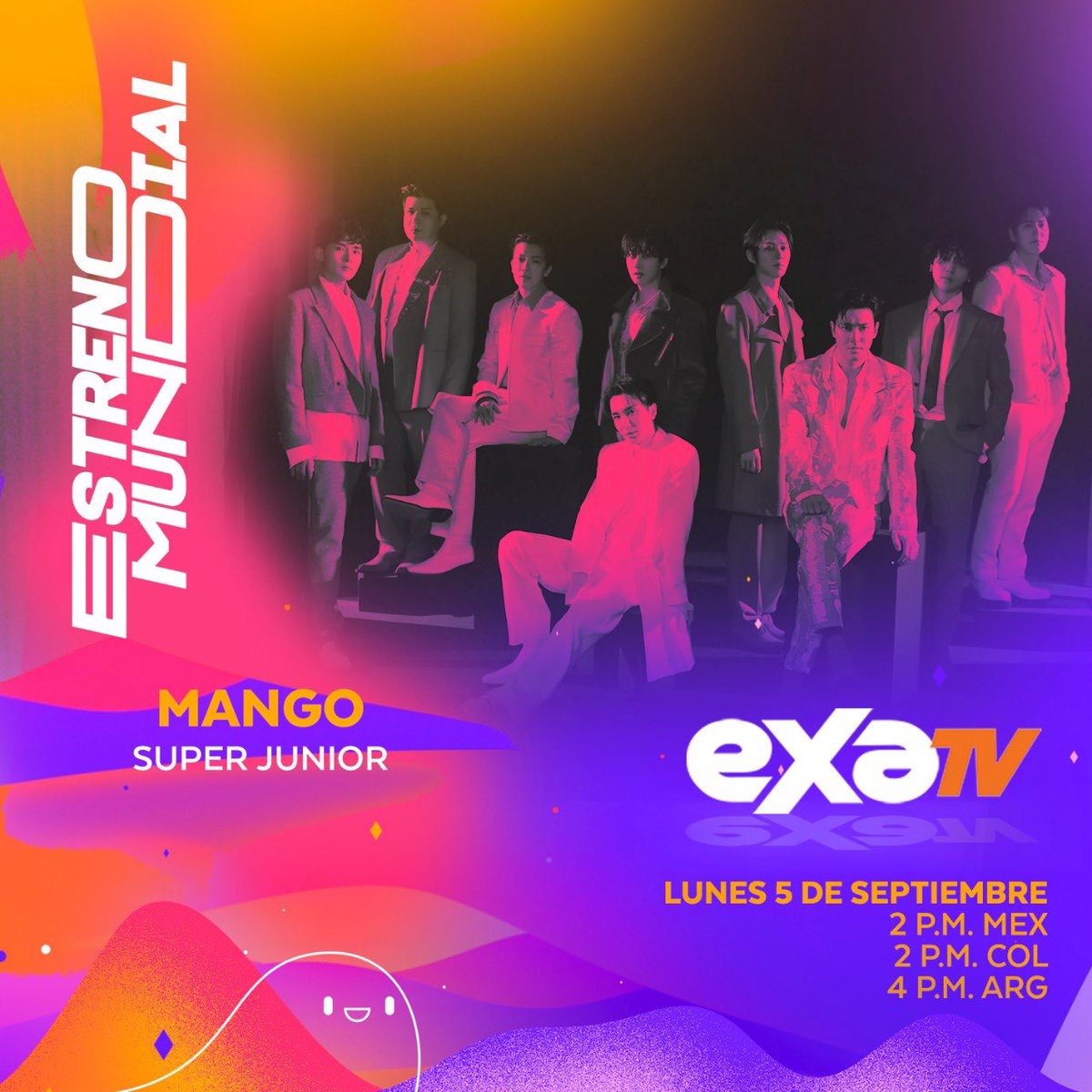 exatv's tweet photo. 🥭 Mira el estreno de “Mango” de #SuperJunior en televisión por la pantalla de #ExaTv en punto de las 2PM. https://t.co/GEN3DVA1ZI