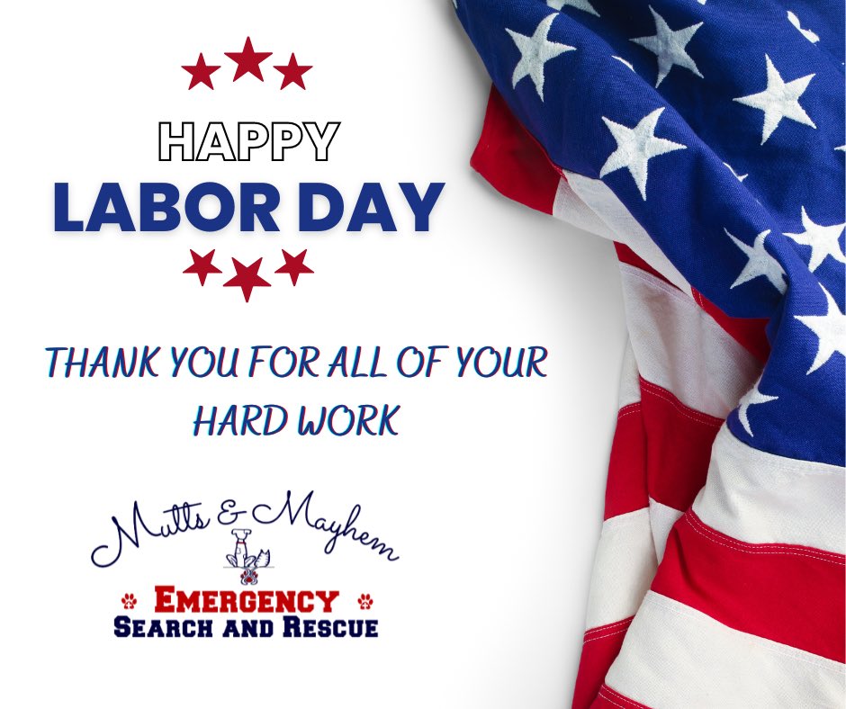 MuttsandMayhem's tweet photo. ❤🐾💙 Happy Labor Day to everyone! We want to thank our amazing Search &amp; Capture Team members and volunteers for everything you do in serving our mission and our community.  We are busier than we have ever been and we are truly grateful to you! https://t.co/UPzS3mEiod