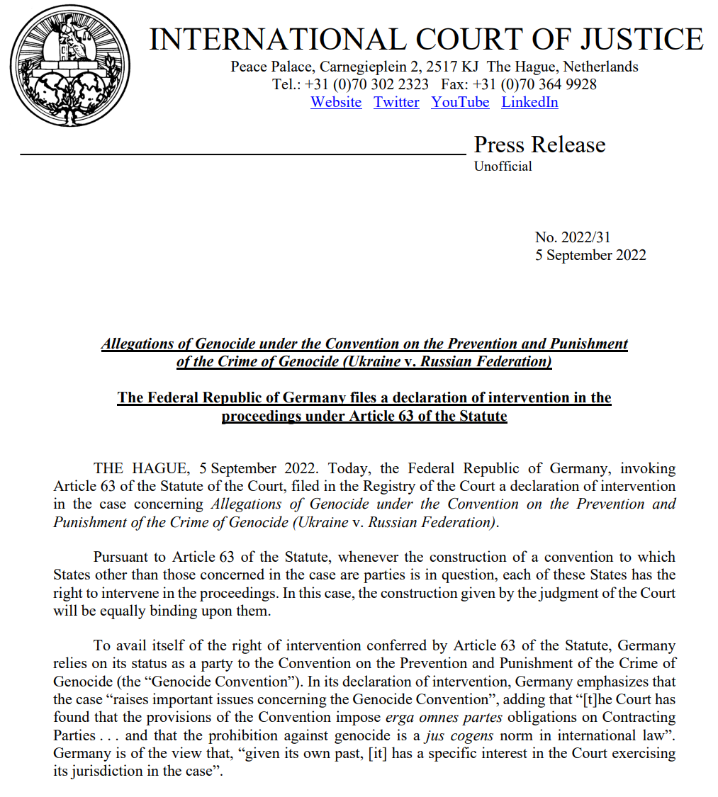 PRESS RELEASE: #Germany files a declaration of intervention under