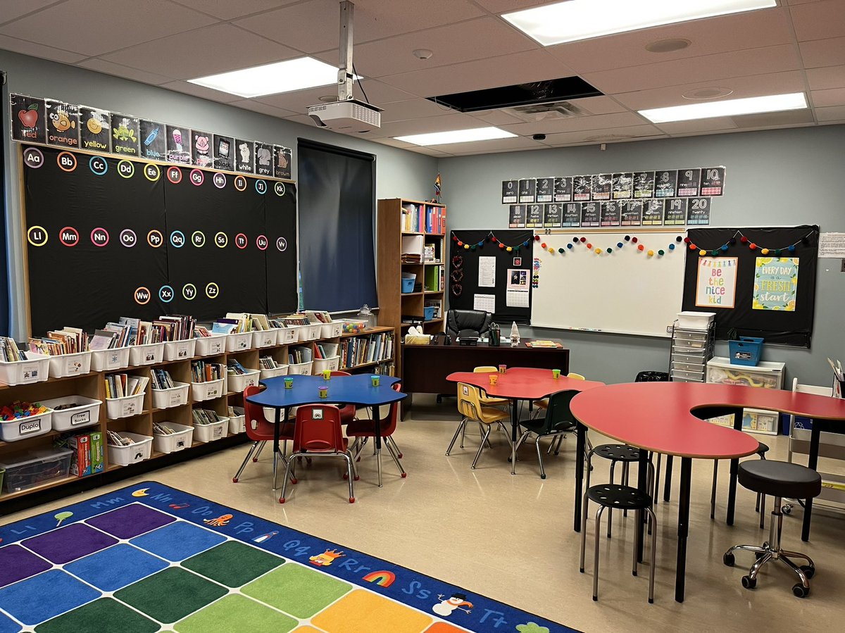 MissKBourque's tweet photo. This cozy little Kindergarten classroom is all ready to welcome seven littles to school for the first time tomorrow. I’m excited for all the fun we’ll have and memories we’ll make in this room together throughout the year. 🥰 https://t.co/cKNfZK4YLh
