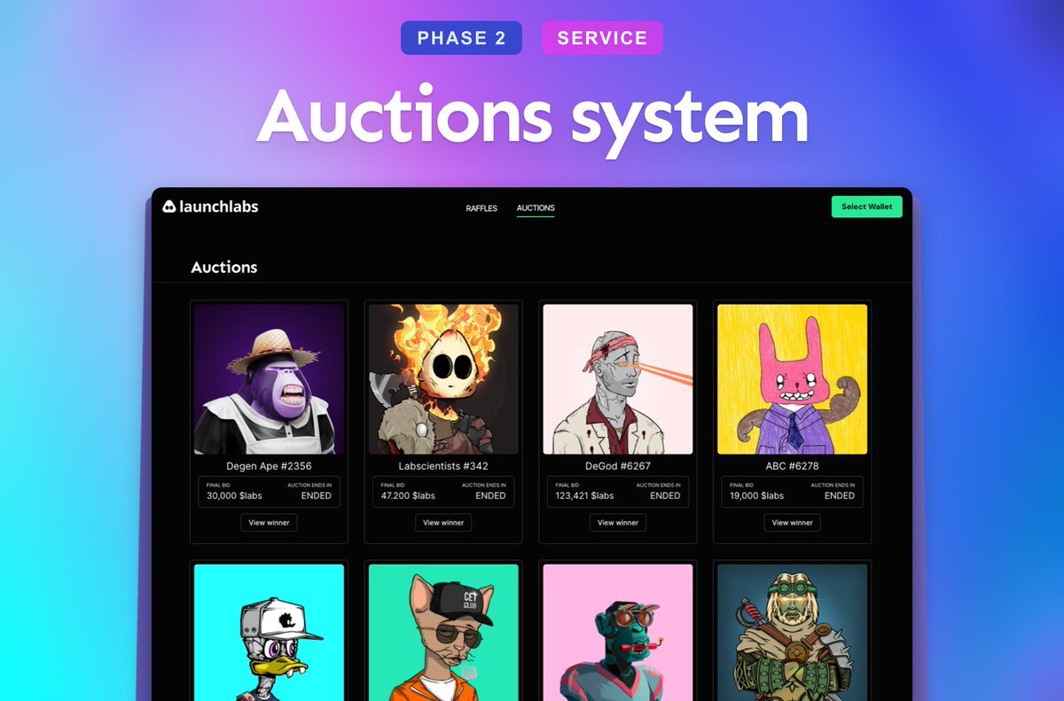 LaunchLabs_sol's tweet photo. With our Phase 2 around the corner, we will start offering clients 4 new services. All of these are focused on 90%+ of projects current needs. We have previously revealed the first 2, and are happy to announce the third one: our Custom Auctions System.

Full info in disc 🤝 https://t.co/XCxrzcopuj