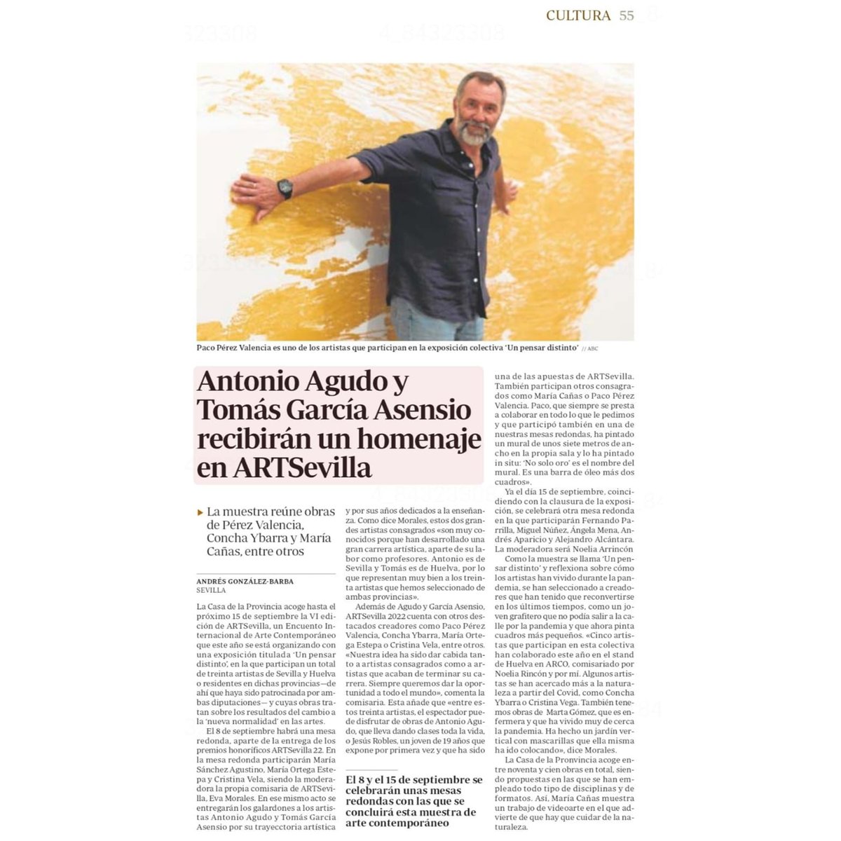 Hoy, al fin, nos dedican una página completa en ABC.es #Sevilla gracias a Andrés González-Barba. Podéis leer el artículo completo en la imagen adjunta.
No te pierdas las dos últimas mesas redondas de ARTSevilla "UN PENSAR DISTINTO"#artsevilla22 #UnPensarDistinto