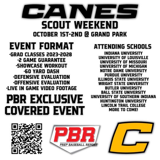 Another example of what sets #Canesbb apart from other organizations is our Canes Fall Scout Weekend and @PBRIndiana!  Great opportunity for all of our guys to showcase in front of some great college and universities #builtdifferent