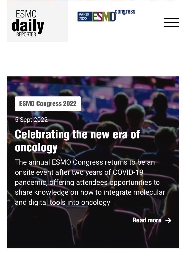 APassaroMD's tweet photo. #ESMO22 is ready to start!🔥
▪️1,913 abstracts
▪️76 LBA
This year’s tagline "Understanding the disease to provide better CARE for #cancer patients"

We are working hard to improve your Congress experience with #DailyReporter coverage! 
Stay tuned🗞💡
https://t.co/tGlVGMMYaH https://t.co/LECgtNFRBu