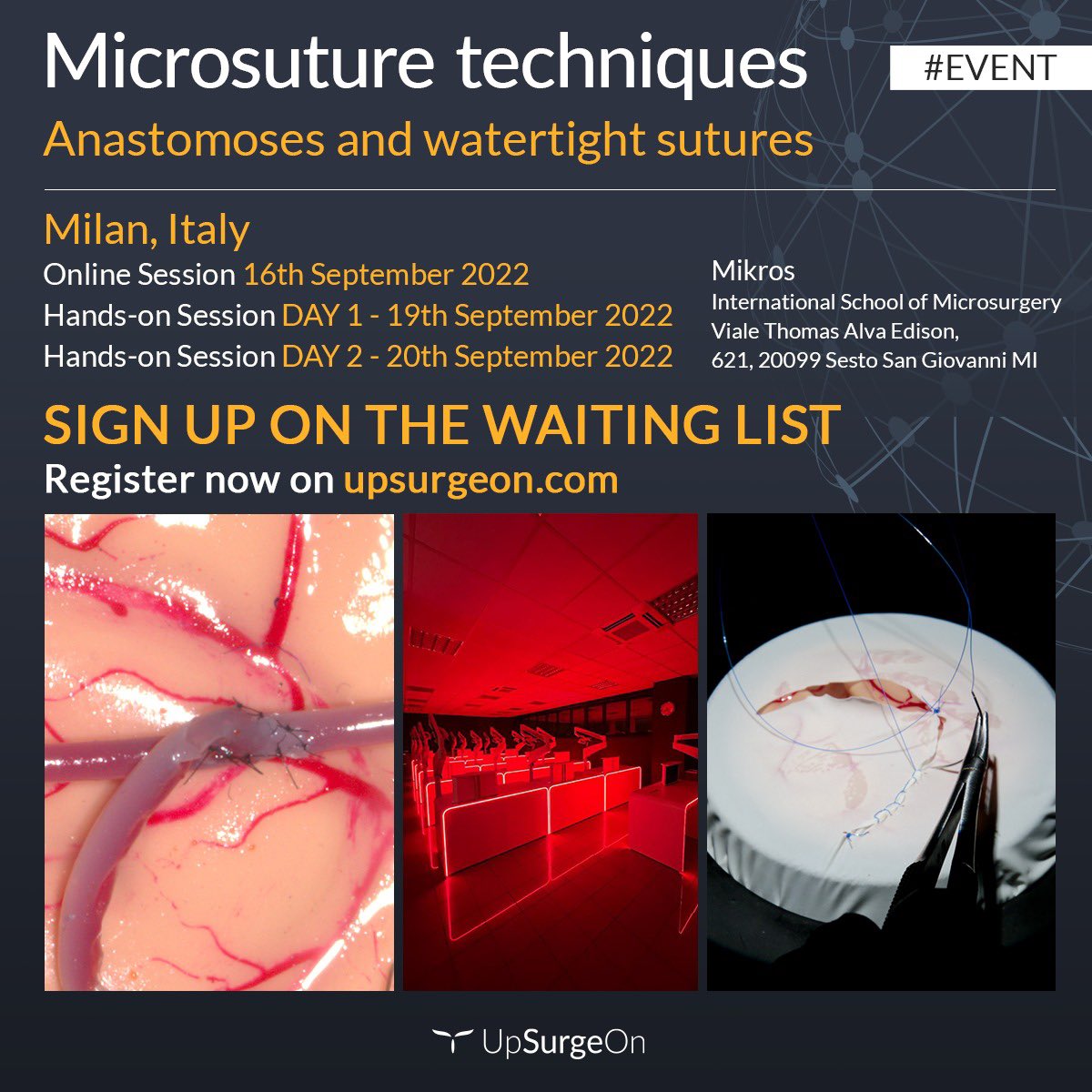 upsurgeon's tweet photo. "Microsuture techniques: anastomosis and watertight suture": this course went FULLY BOOKED in few hours! 
Don’t worry: Sign up in WAITING LIST and get your seat for the next edition!

https://t.co/DD0MB5twPx

#neurosurgery #technology #medtech #microsuture #bypass #anastomosis https://t.co/fxJjP5belr
