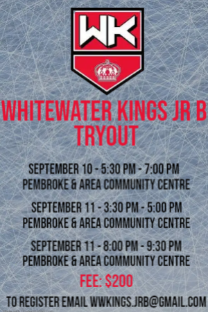 🏒🏒The Whitewater Kings are excited to announce JR B tryouts for the 2022-2023 season!🏒🏒