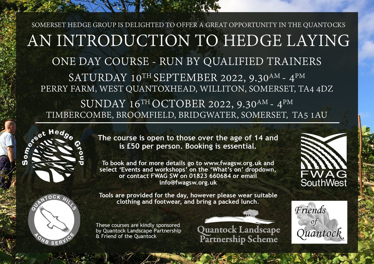 Our hedge laying courses are back (and so are we). First course is this Saturday. Details of how to book can be found at fwagsw.org.uk/Pages/Events/C…
<a href="/Quantockhills/">Quantock Hills National Landscape</a> <a href="/FrofQuantock/">Friends of the Quantocks</a> <a href="/FWAGSouthWest/">FWAG SouthWest</a>