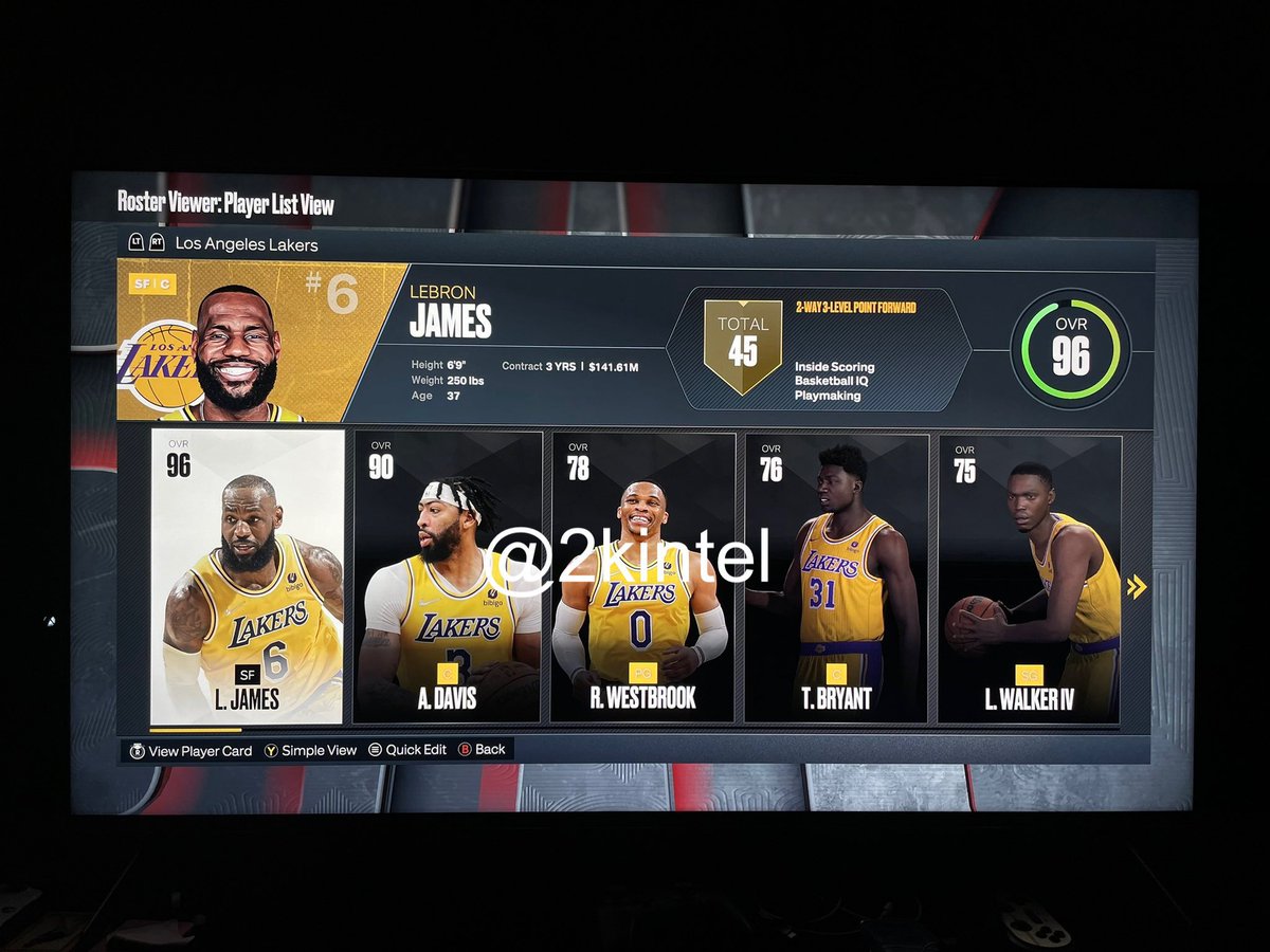 Lakers ratings for NBA 2K23 LeBron - 96 Overall AD - 90 Overall Westbrook - 78