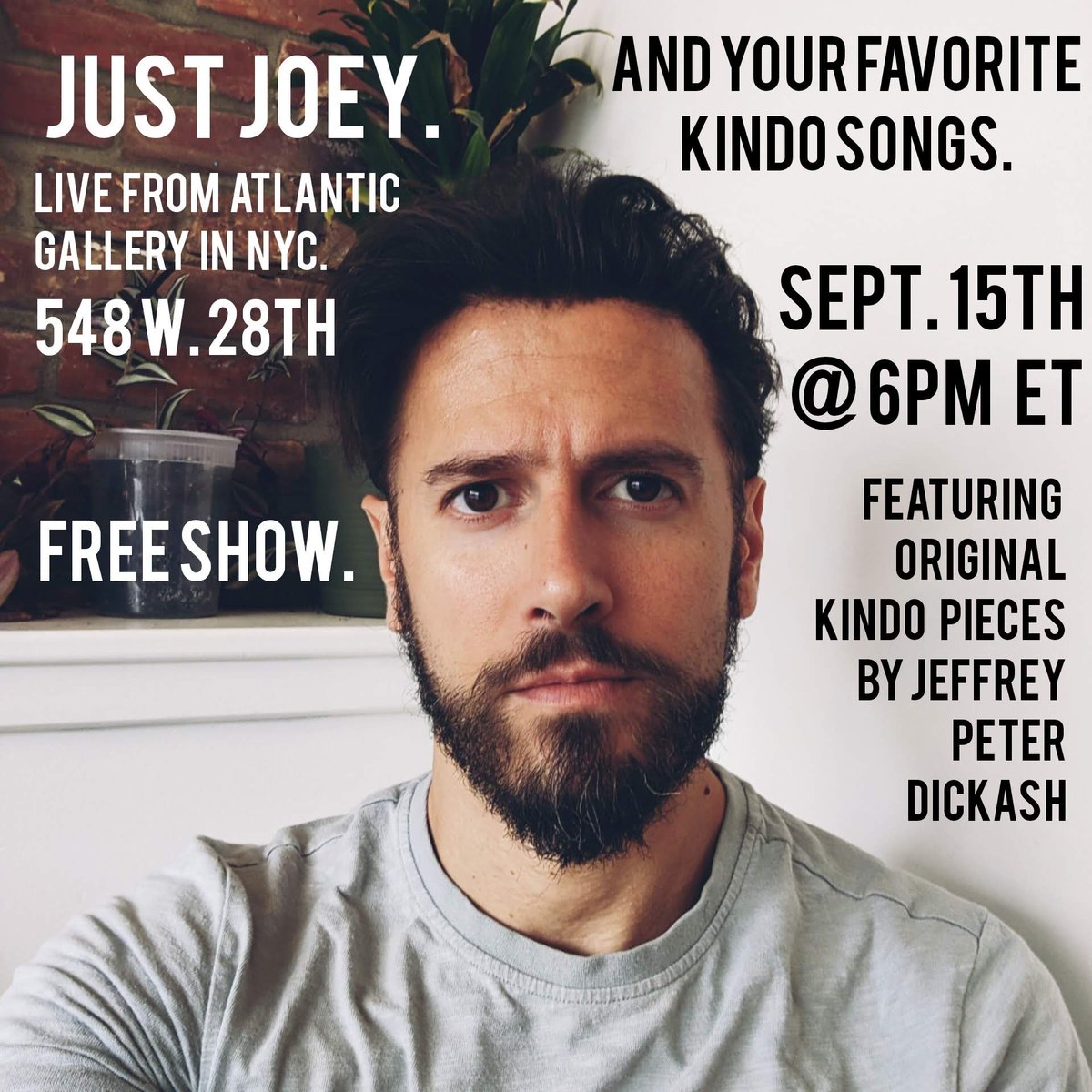 thereignofkindo's tweet photo. Just me (Joey) and my guitar, playing your favorite Kindo songs @ Atlantic Gallery in NYC on Sept. 15th @ 6pm.  Free show.  It will be Live-streamed as well. https://t.co/hw6NOpq8i4