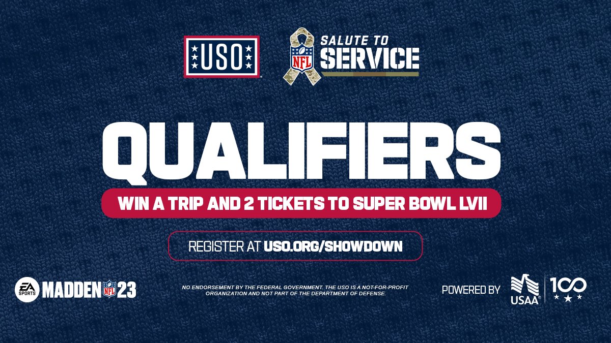 Hey Service Members - want to win Super Bowl tickets?! 🏈 The USO presents NFL Salute To Service Showdown powered by USAA. Don’t miss the XBox and PlayStation qualifiers! 🎮 Register here 👉 fal.cn/3rCDZ!