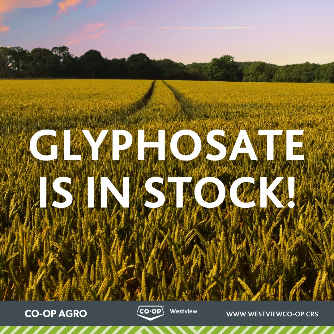 We have Glyphosate in stock!
Contact your local Westview Co-op Agro Team Member for more details!

#Glyphosate #Agriculture #WestviewCoop #DrumhellerAB #HannaAB #HorseshoeCanyonAb #EagleHillAB #ConsortAB