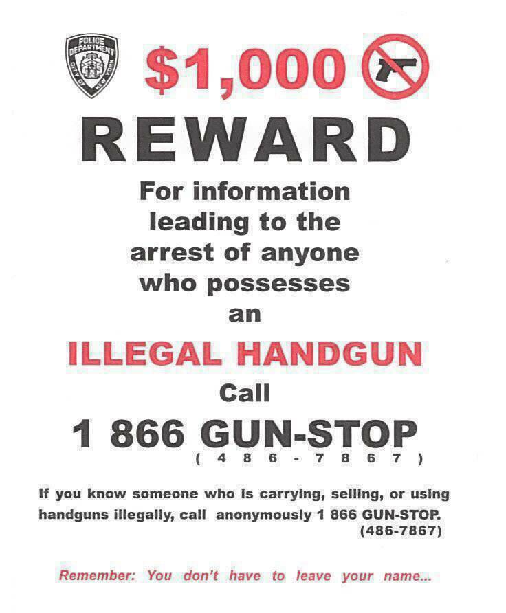 NYPD60Pct's tweet photo. Anonymously report any information that leads to the arrest of anyone in possession of an illegal handgun, and get a reward. Let’s keep our streets safe! #GunStop 
#NYPDKeepingYouSafe https://t.co/wb11Irqmr0
