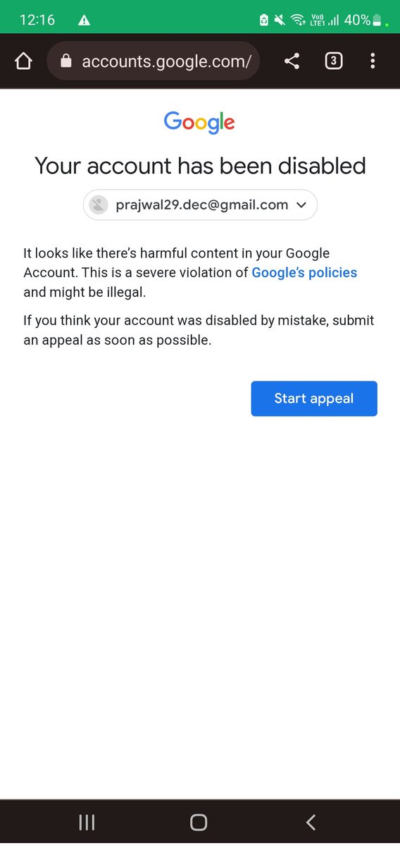 prajwalagarwal0's tweet image. #sundarpichai @google @YouTube @GooglePay #monopoly #helpgoogle #justice 
Help me restore my account and specify what harmful content you found, we can delete it and I'll abide by all the regulations. I am a Great #Googler and  I haven't done anything intentionally 
@GoogleIndia